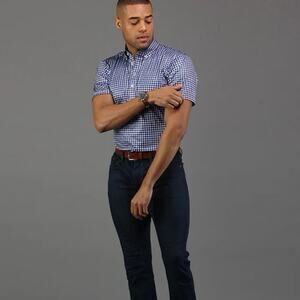 Collars and co Oxford Button Down Collar Polo Navy Gingham 3XL